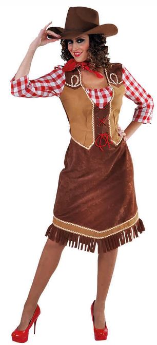 Cowgirl rood - Willaert, verkleedkledij, carnavalkledij, carnavaloutfit, feestkledij,Cowboy, cowgirl, sheriff, western, far west, indiaan, roodhuid